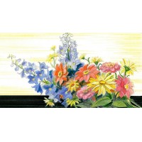 BLUMEN. - Aquarell. - Arrangement mit Rittersporn und Zynien. Bild 1