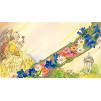 BLUMEN. - Aquarell. - Arrangement mit Enzian und Margeriten. Picture 1